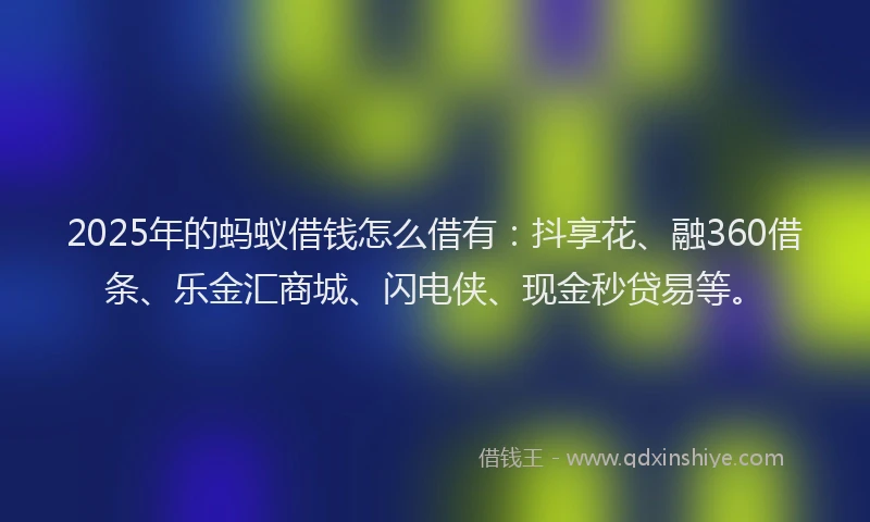 2025年的蚂蚁借钱怎么借有：抖享花、融360借条、乐金汇商城、闪电侠、现金秒贷易等。