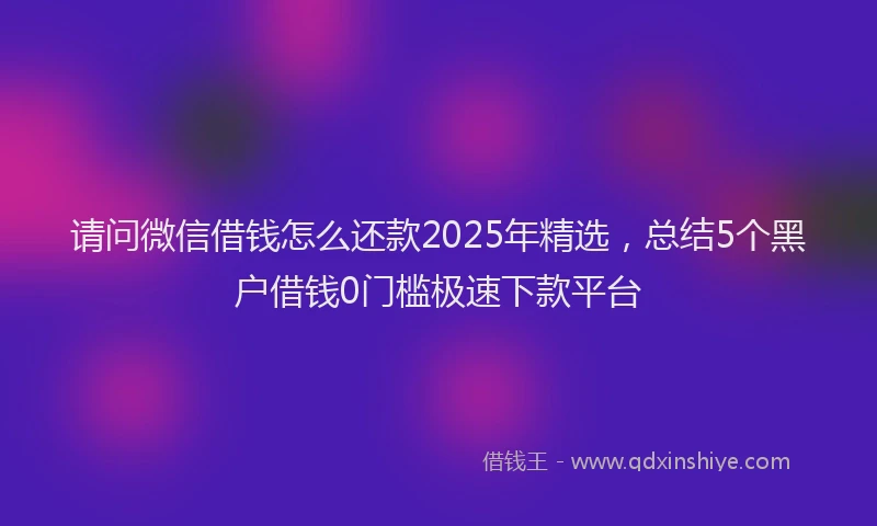 请问微信借钱怎么还款2025年精选，总结5个黑户借钱0门槛极速下款平台