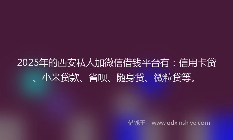 2025年的西安私人加微信借钱平台有：信用卡贷、小米贷款、省呗、随身贷、微粒贷等。