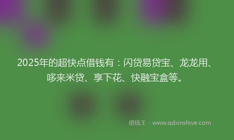 2025年的超快点借钱有：闪贷易贷宝、龙龙用、哆来米贷、享下花、快融宝盒等。