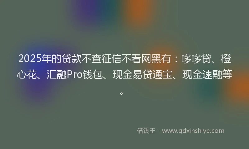 2025年的贷款不查征信不看网黑有：哆哆贷、橙心花、汇融Pro钱包、现金易贷通宝、现金速融等。