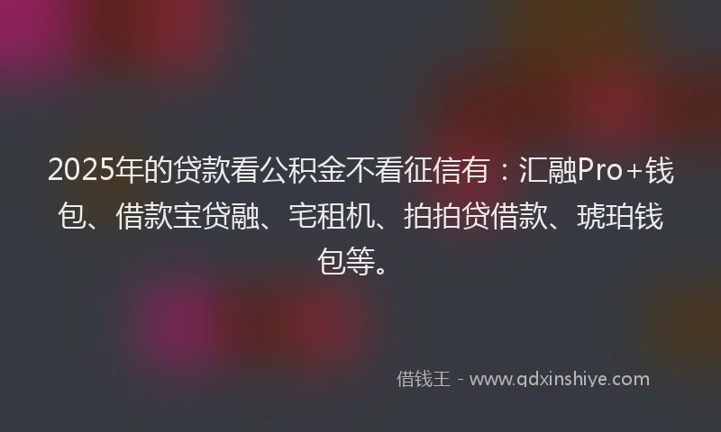 2025年的贷款看公积金不看征信有：汇融Pro+钱包、借款宝贷融、宅租机、拍拍贷借款、琥珀钱包等。