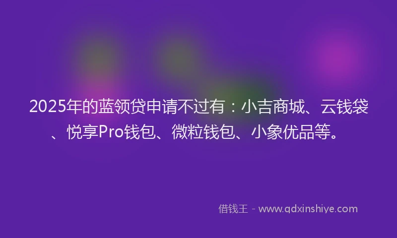 2025年的蓝领贷申请不过有：小吉商城、云钱袋、悦享Pro钱包、微粒钱包、小象优品等。