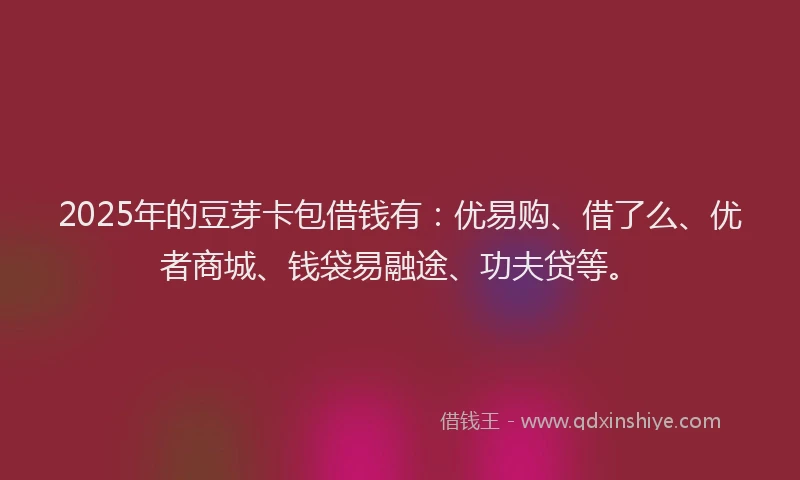 2025年的豆芽卡包借钱有：优易购、借了么、优者商城、钱袋易融途、功夫贷等。