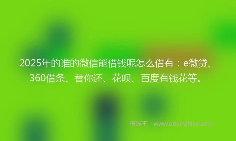 2025年的谁的微信能借钱呢怎么借有：e微贷、360借条、替你还、花呗、百度有钱花等。