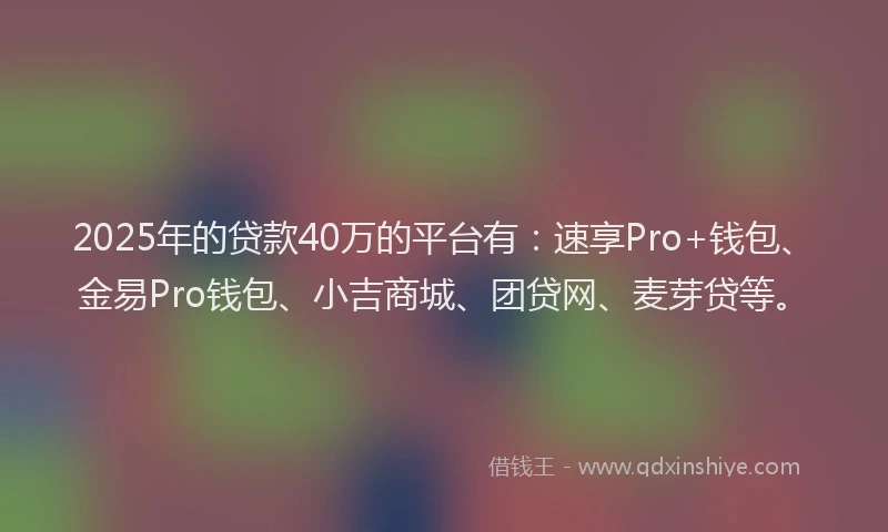 2025年的贷款40万的平台有：速享Pro+钱包、金易Pro钱包、小吉商城、团贷网、麦芽贷等。