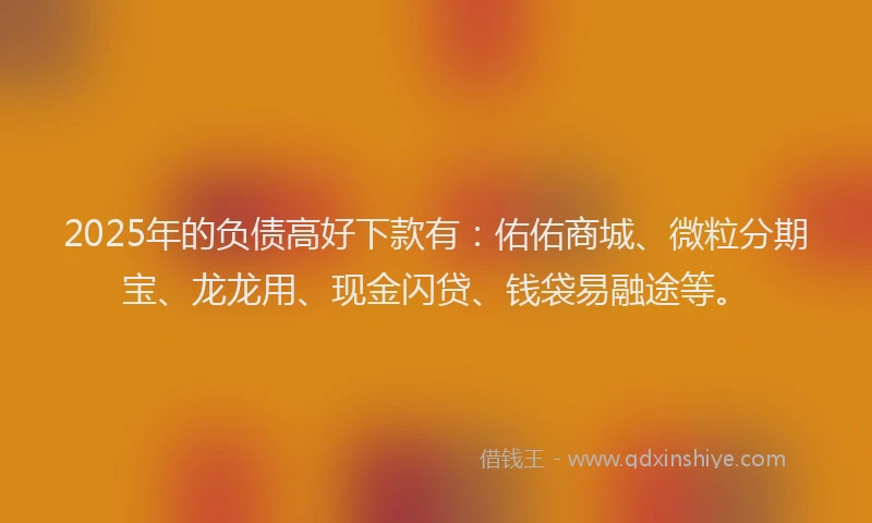 2025年的负债高好下款有：佑佑商城、微粒分期宝、龙龙用、现金闪贷、钱袋易融途等。