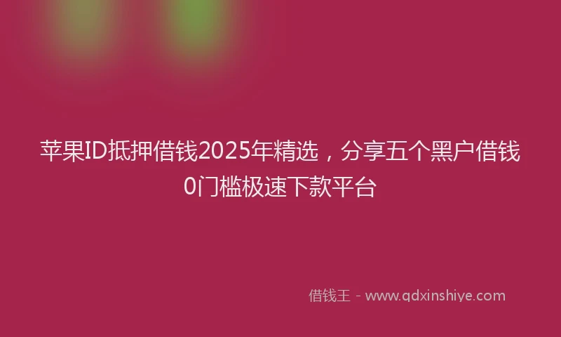 苹果ID抵押借钱2025年精选，分享五个黑户借钱0门槛极速下款平台
