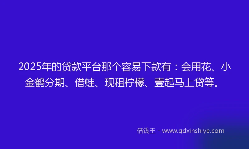 2025年的贷款平台那个容易下款有：会用花、小金鹤分期、借蛙、现租柠檬、壹起马上贷等。