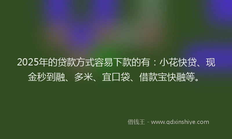 2025年的贷款方式容易下款的有：小花快贷、现金秒到融、多米、宜口袋、借款宝快融等。