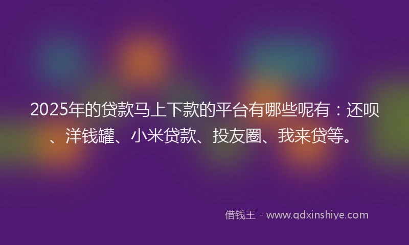 2025年的贷款马上下款的平台有哪些呢有：还呗、洋钱罐、小米贷款、投友圈、我来贷等。