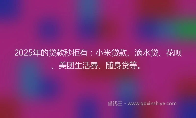 2025年的贷款秒拒有：小米贷款、滴水贷、花呗、美团生活费、随身贷等。