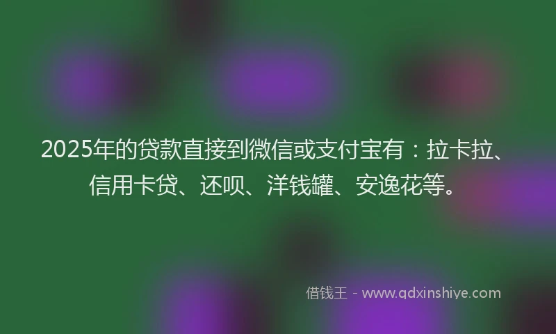 2025年的贷款直接到微信或支付宝有：拉卡拉、信用卡贷、还呗、洋钱罐、安逸花等。