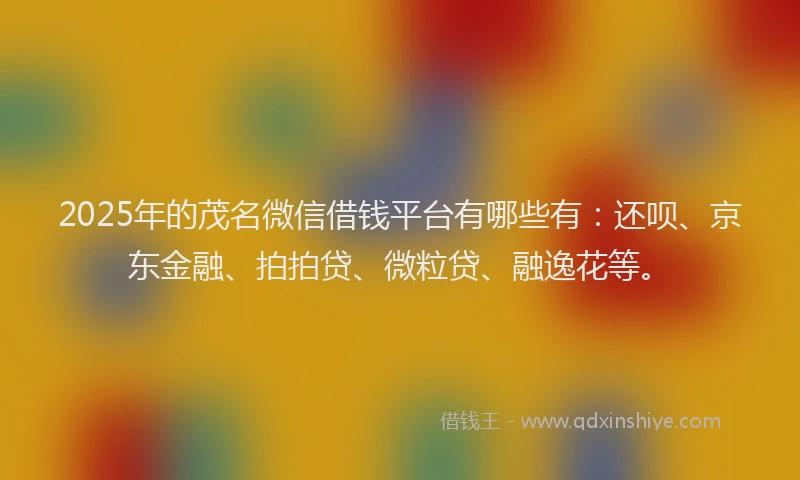 2025年的茂名微信借钱平台有哪些有：还呗、京东金融、拍拍贷、微粒贷、融逸花等。