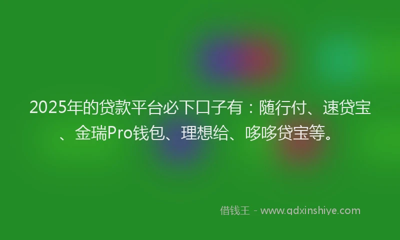 2025年的贷款平台必下口子有：随行付、速贷宝、金瑞Pro钱包、理想给、哆哆贷宝等。