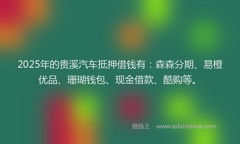 2025年的贵溪汽车抵押借钱有：森森分期、易橙优品、珊瑚钱包、现金借款、酷购等。
