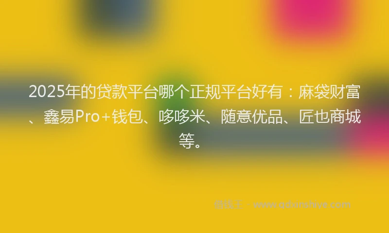 2025年的贷款平台哪个正规平台好有：麻袋财富、鑫易Pro+钱包、哆哆米、随意优品、匠也商城等。