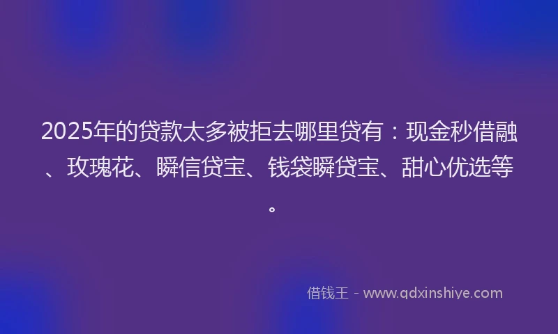 2025年的贷款太多被拒去哪里贷有：现金秒借融、玫瑰花、瞬信贷宝、钱袋瞬贷宝、甜心优选等。