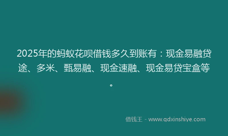 2025年的蚂蚁花呗借钱多久到账有：现金易融贷途、多米、甄易融、现金速融、现金易贷宝盒等。