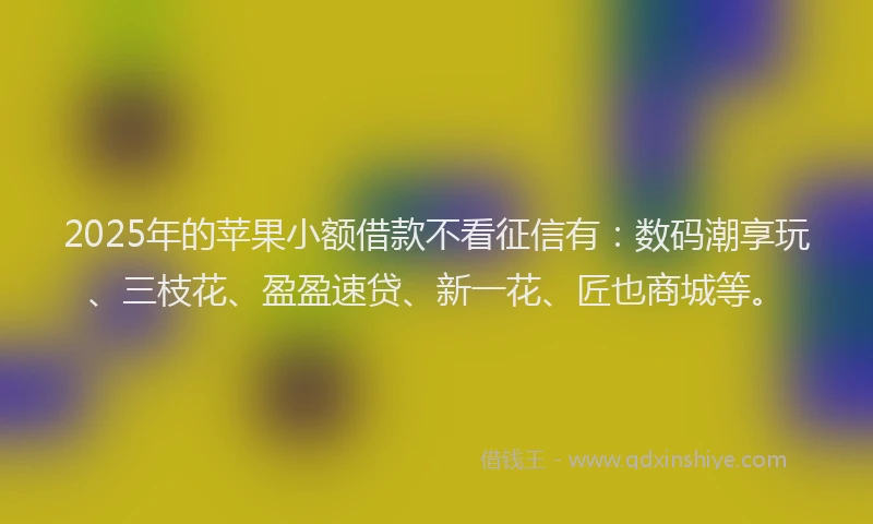 2025年的苹果小额借款不看征信有：数码潮享玩、三枝花、盈盈速贷、新一花、匠也商城等。