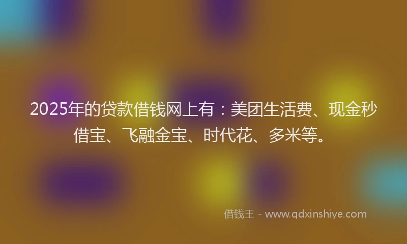 2025年的贷款借钱网上有：美团生活费、现金秒借宝、飞融金宝、时代花、多米等。