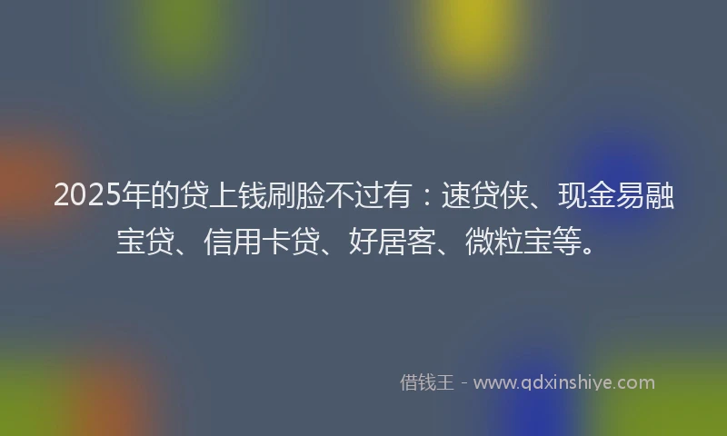 2025年的贷上钱刷脸不过有：速贷侠、现金易融宝贷、信用卡贷、好居客、微粒宝等。