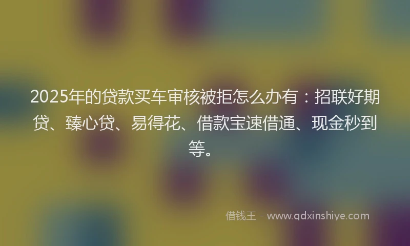 2025年的贷款买车审核被拒怎么办有：招联好期贷、臻心贷、易得花、借款宝速借通、现金秒到等。