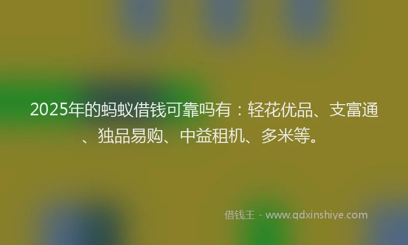 2025年的蚂蚁借钱可靠吗有：轻花优品、支富通、独品易购、中益租机、多米等。