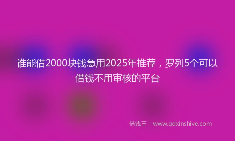 谁能借2000块钱急用2025年推荐，罗列5个可以借钱不用审核的平台