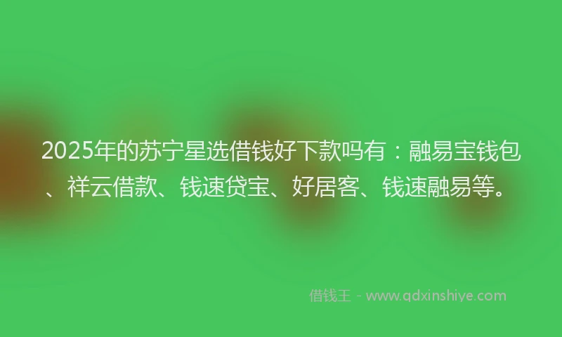 2025年的苏宁星选借钱好下款吗有：融易宝钱包、祥云借款、钱速贷宝、好居客、钱速融易等。