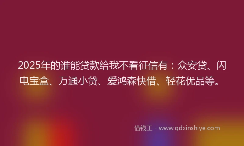 2025年的谁能贷款给我不看征信有：众安贷、闪电宝盒、万通小贷、爱鸿森快借、轻花优品等。