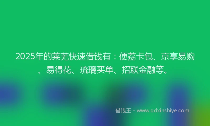 2025年的莱芜快速借钱有：便荔卡包、京享易购、易得花、琉璃买单、招联金融等。