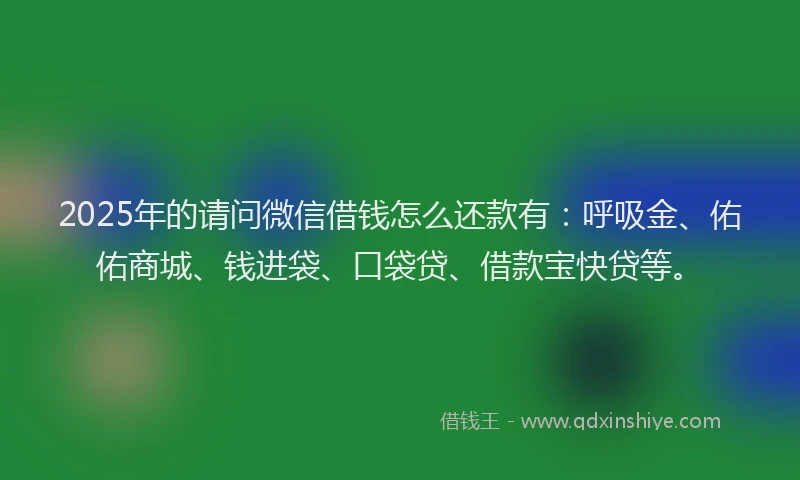 2025年的请问微信借钱怎么还款有：呼吸金、佑佑商城、钱进袋、口袋贷、借款宝快贷等。