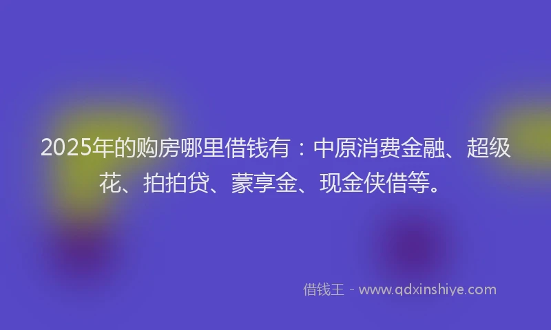 2025年的购房哪里借钱有：中原消费金融、超级花、拍拍贷、蒙享金、现金侠借等。
