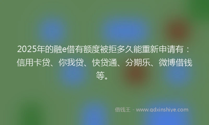 2025年的融e借有额度被拒多久能重新申请有：信用卡贷、你我贷、快贷通、分期乐、微博借钱等。