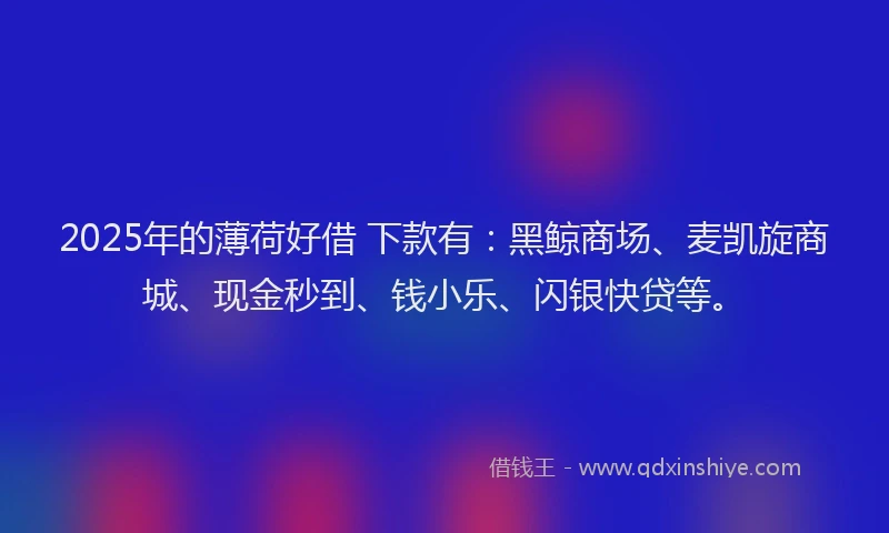 2025年的薄荷好借 下款有：黑鲸商场、麦凯旋商城、现金秒到、钱小乐、闪银快贷等。
