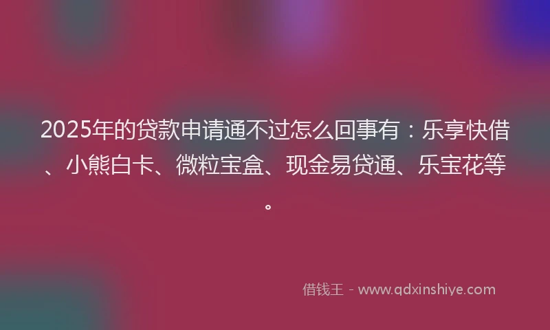 2025年的贷款申请通不过怎么回事有：乐享快借、小熊白卡、微粒宝盒、现金易贷通、乐宝花等。