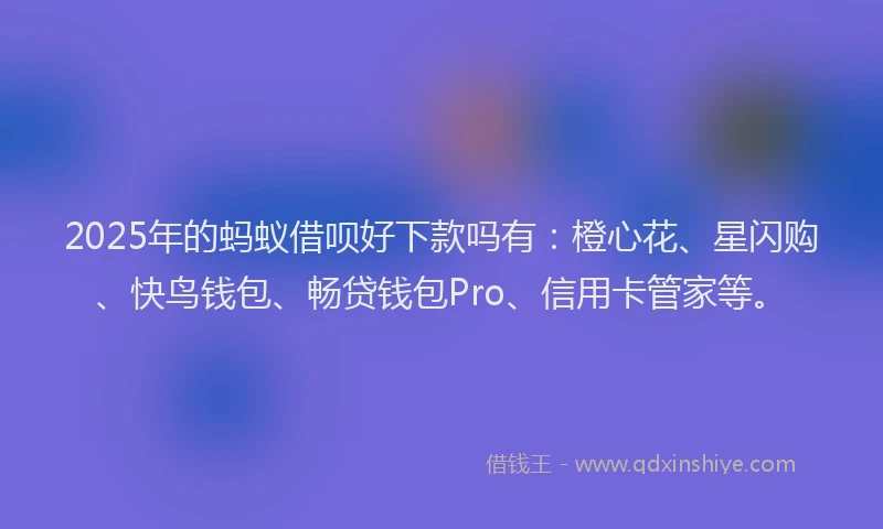 2025年的蚂蚁借呗好下款吗有：橙心花、星闪购、快鸟钱包、畅贷钱包Pro、信用卡管家等。