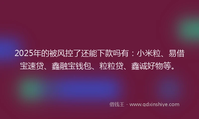 2025年的被风控了还能下款吗有：小米粒、易借宝速贷、鑫融宝钱包、粒粒贷、鑫诚好物等。