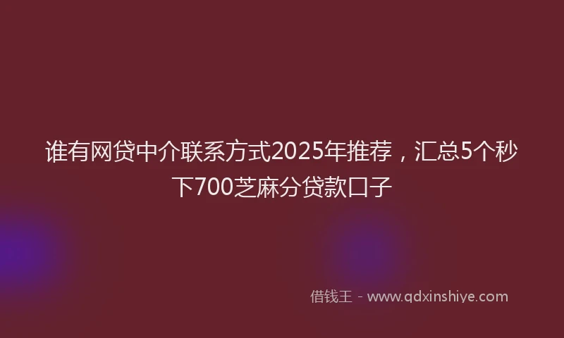 谁有网贷中介联系方式2025年推荐，汇总5个秒下700芝麻分贷款口子