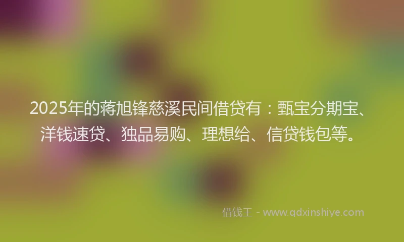 2025年的蒋旭锋慈溪民间借贷有：甄宝分期宝、洋钱速贷、独品易购、理想给、信贷钱包等。