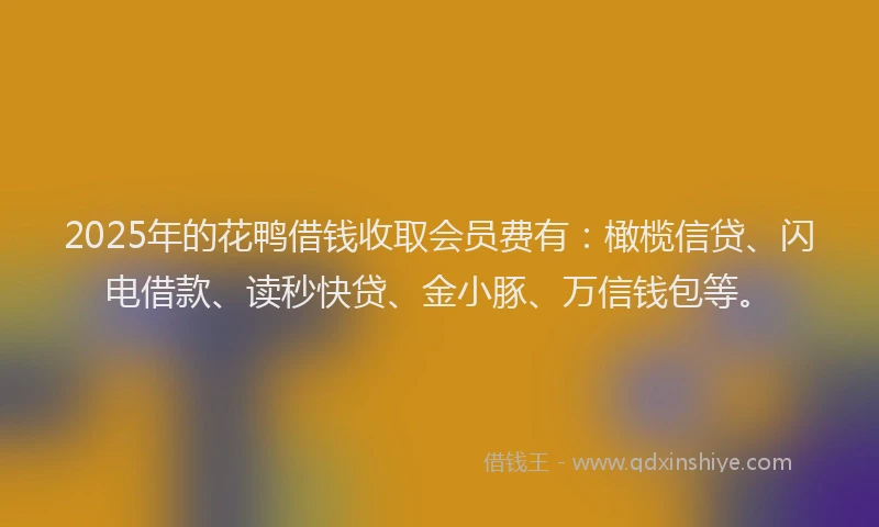 2025年的花鸭借钱收取会员费有：橄榄信贷、闪电借款、读秒快贷、金小豚、万信钱包等。