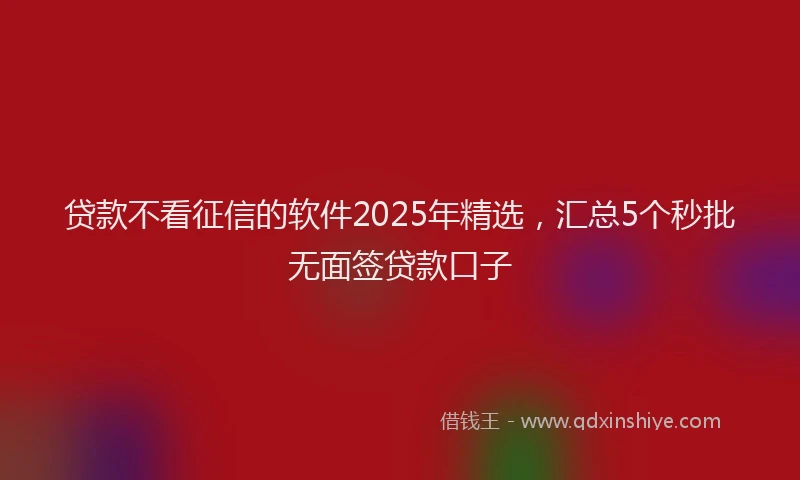 贷款不看征信的软件2025年精选，汇总5个秒批无面签贷款口子