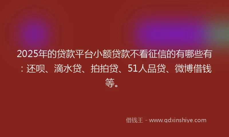 2025年的贷款平台小额贷款不看征信的有哪些有：还呗、滴水贷、拍拍贷、51人品贷、微博借钱等。