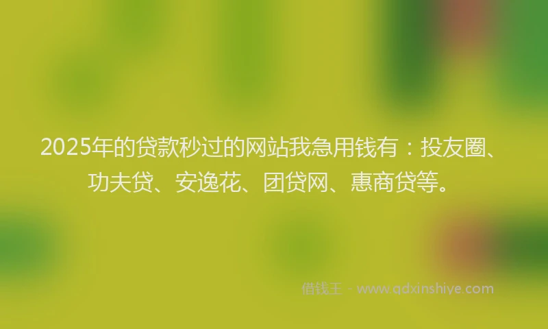 2025年的贷款秒过的网站我急用钱有：投友圈、功夫贷、安逸花、团贷网、惠商贷等。
