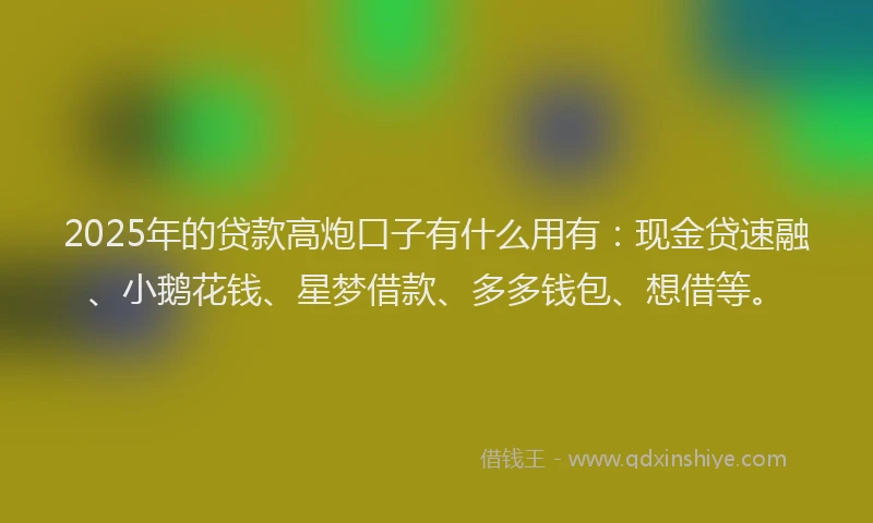 2025年的贷款高炮口子有什么用有：现金贷速融、小鹅花钱、星梦借款、多多钱包、想借等。