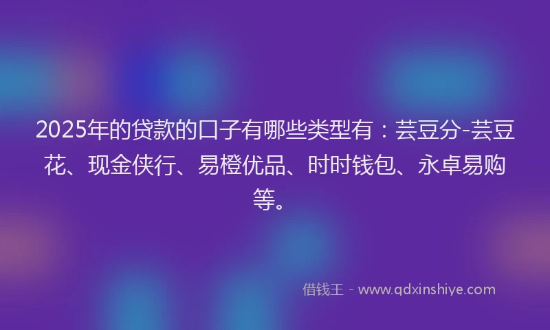 2025年的贷款的口子有哪些类型有：芸豆分-芸豆花、现金侠行、易橙优品、时时钱包、永卓易购等。