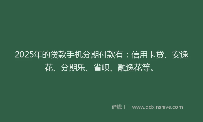 2025年的贷款手机分期付款有：信用卡贷、安逸花、分期乐、省呗、融逸花等。