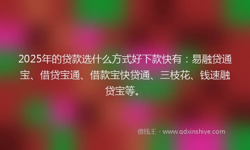 2025年的贷款选什么方式好下款快有：易融贷通宝、借贷宝通、借款宝快贷通、三枝花、钱速融贷宝等。