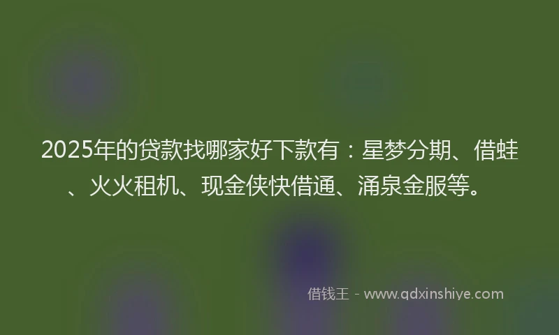 2025年的贷款找哪家好下款有：星梦分期、借蛙、火火租机、现金侠快借通、涌泉金服等。